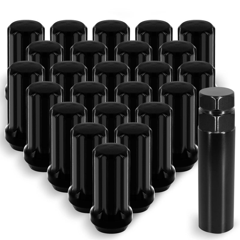 Partschoice 14mmx1.5 Wheel Lug Nuts, 24x Black M14x1.5 Lug Nut,Conical/Cone Bulge Seat, Closed End Long Extended XL Spline with 1 Socket Key Fits 6 Lug Aftermarket Wheels - Image 2
